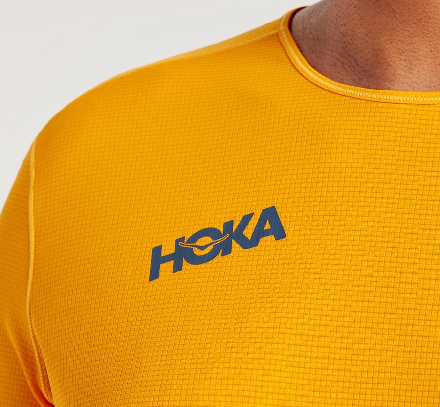 Hoka One One Performance 3/4 Sleeve Top Herr - Gula - JPVKQ-7135